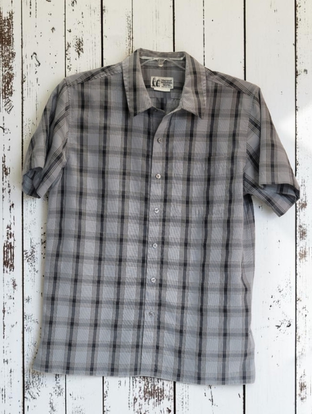 Marmot Size-M  Men's Charcoal and Gray Plaid Shirt EUC Like New.